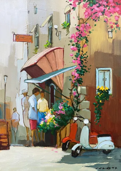Cores da Vida: Mercado de Flores - Óleo sobre tela, 70x50 cm, 2023 - Obra em destaque por Cláudio Caixeta