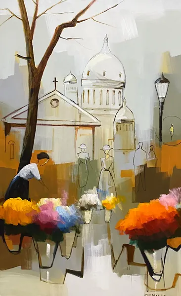 Charmoso Dia no Bairro de Montmartre - Óleo sobre tela, 160x100 cm, 2023 - Obra em destaque por Cláudio Caixeta