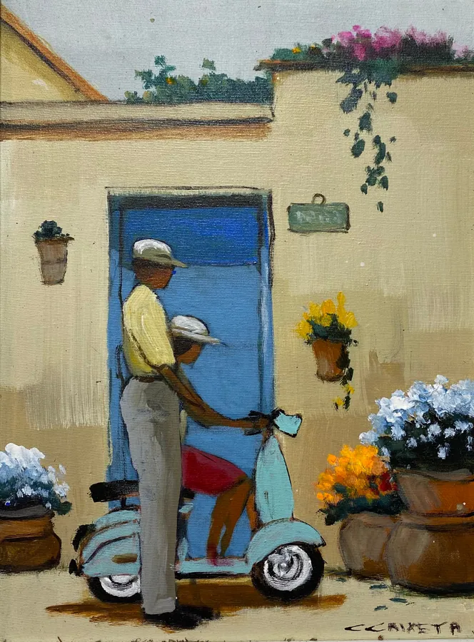 Roteiro de Amor em Siena - Óleo sobre tela, 40x30 cm, 2023 - Coleção O Legado - Pai e Filho por Cláudio Caixeta