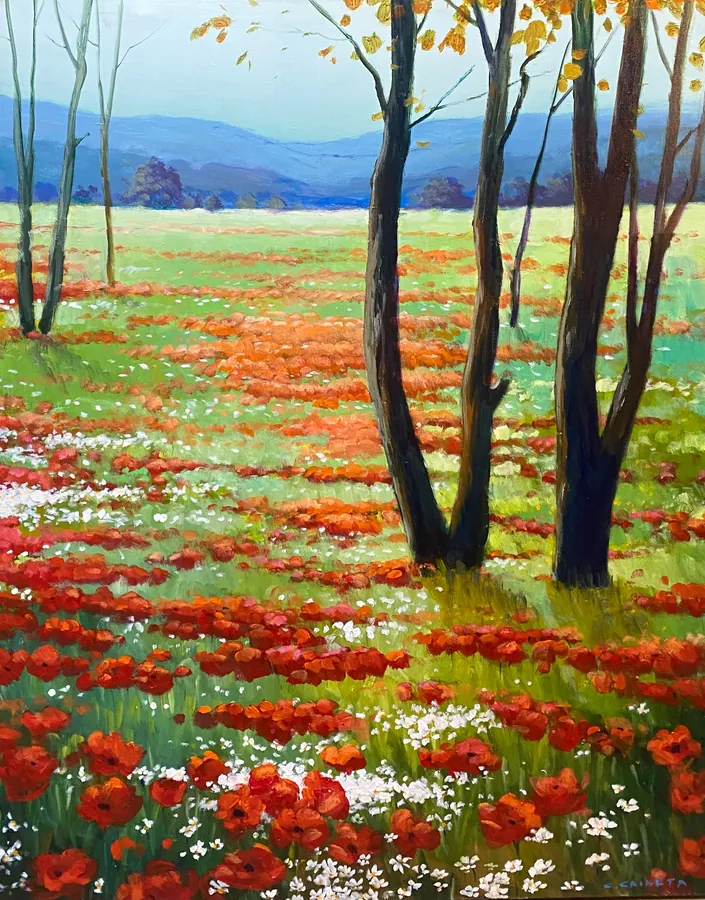 Tranquilidade nos Campos da Toscana - Óleo sobre tela, 150x120 cm, 2023 - Coleção O Legado - Pai e Filho por Cláudio Caixeta