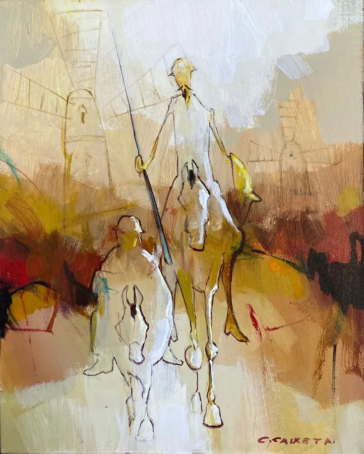 Jornada pelas Terras da Espanha - Óleo sobre tela, 50x40 cm, 2023 - Coleção Dom Quixote por Cláudio Caixeta