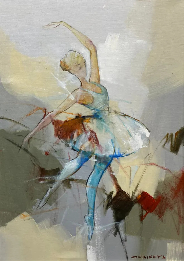 Adolescente Expressando a Arte do Balé - Óleo sobre tela, 70x50 cm, 2023 - Coleção Bailarinas por Cláudio Caixeta