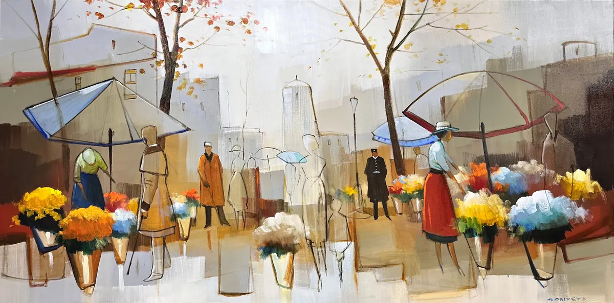 Festival de Cores em Montmartre - Óleo sobre tela, 100x200 cm, 2023 - Coleção Paris por Cláudio Caixeta