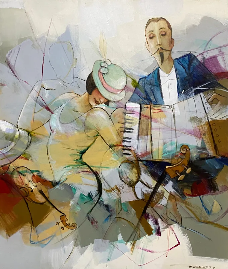 Uma Noite de Conquista dos Anos 20 - Óleo sobre tela, 130x110 cm, 2023 - Coleção Músicos por Cláudio Caixeta