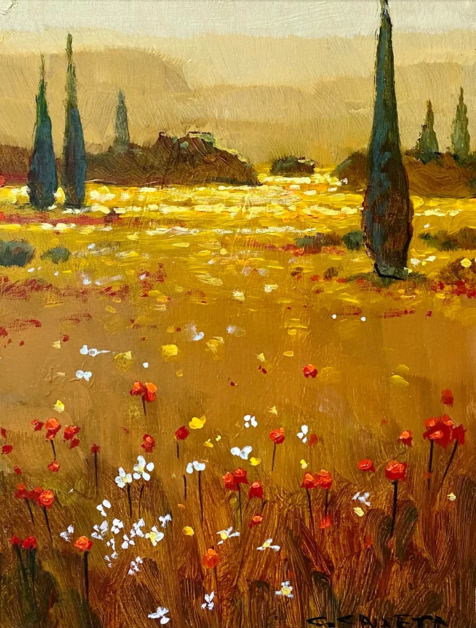 Um Vale em Toscana I - Óleo sobre tela, 40x30 cm, 2023 - Coleção O Legado - Pai e Filho por Cláudio Caixeta