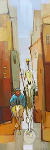 A Busca Eterna de Dom Quixote e Sancho Pança - Óleo sobre tela, 100x35 cm, 2023 - R$ 4.000,00